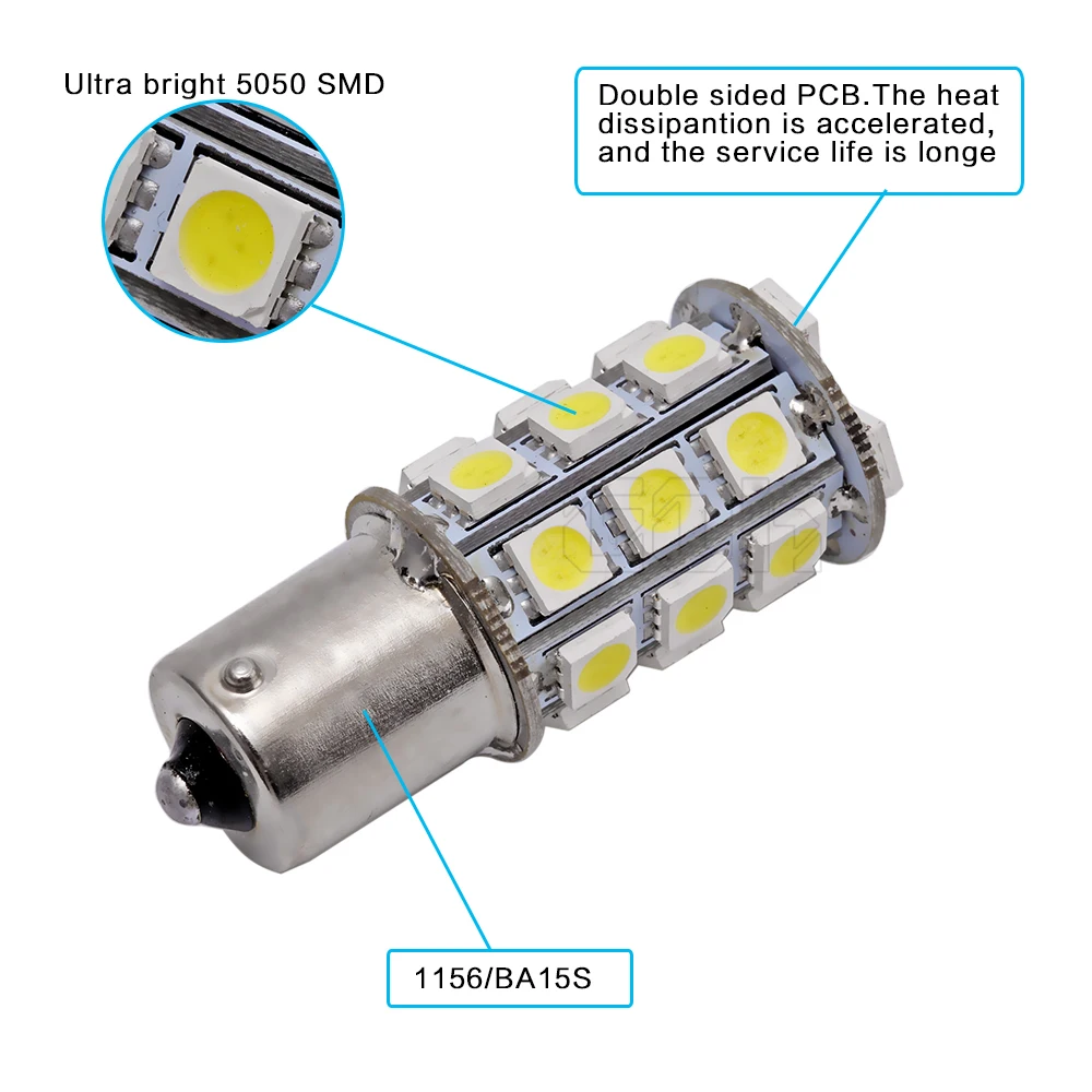 50 шт. Внешнее освещение 1156 светодиодные лампы Ba15s 27Smd 5050, светодиодные фары для автомобиля Стоп сигнал светодиодные задние светодиодные сигнальные лампы авто-Стайлинг