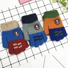 Модные зимние детские теплые перчатки, Детские лыжные перчатки с полными пальцами, детские вязаные стрейч-варежки для девочек и мальчиков