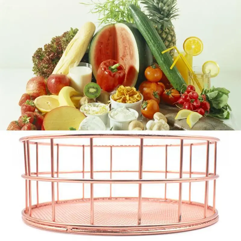 

Nordic Style Rose Gold Metal Wire Storage Basket Cosmetic Organizer Holder Home Office Desk Toiletry Collections Bathroom Shelf