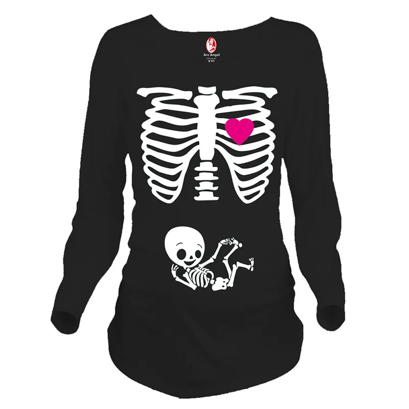 

Funny pregnancy shirts print skeleton maternity tops for pregnant women long sleeve soft cotton t-shirts plus size tees wholsale
