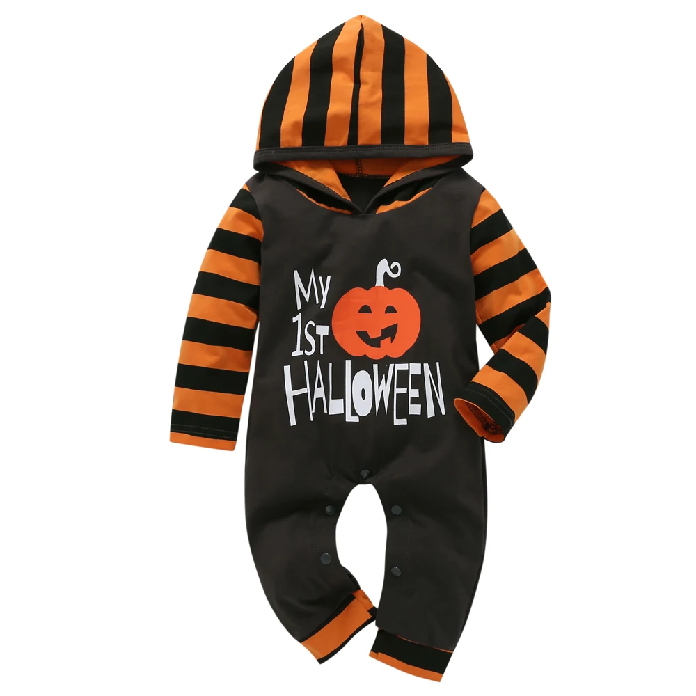 

2019 Newly arrived baby clothes Newborn boys girls Long sleeve Pumpkin Halloween Hooded baby rompers jumpsuit baby clothing