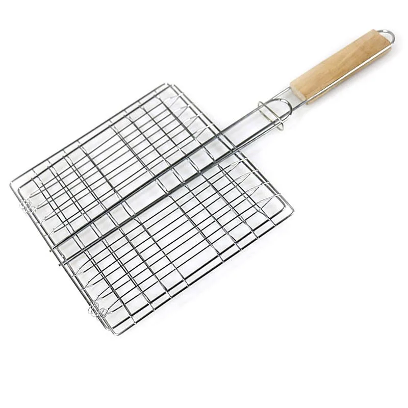 Goldbaking Portable BBQ Grilling Basket Stainless Steel Nonstick Barbecue Grill Basket Tools Grill Mesh for Fish Hamburger