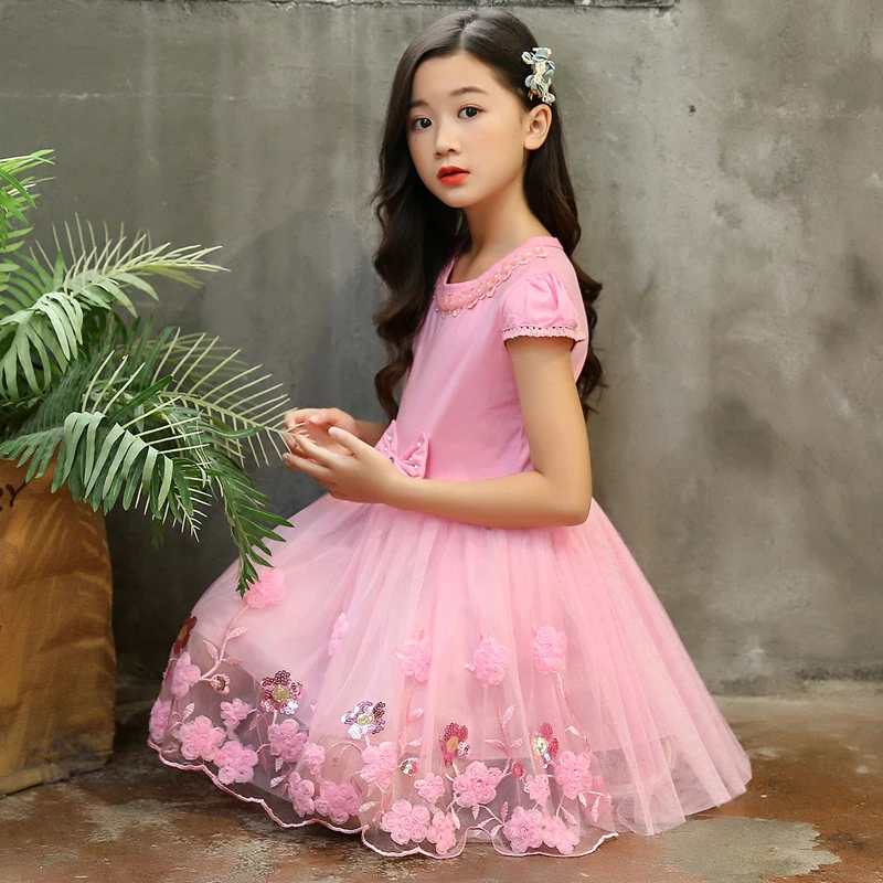 

2019 Summer Flower Bow Embroidery Dress For Baby Girls Children Cotton Causal Dress Kids Clothes 4-11Y