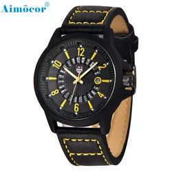 Высокое качество модные Для мужчин кожаные ремешок часы Военные Спорт аналоговые кварцевые Дата наручные часы Z5091018