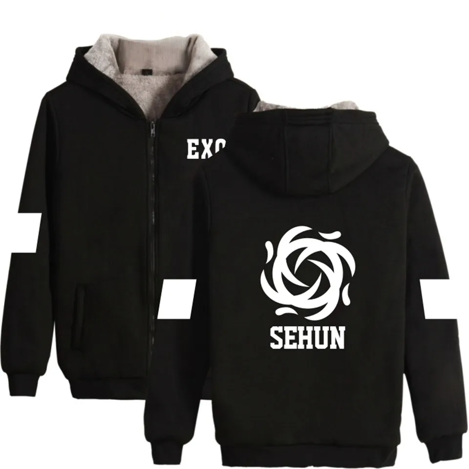 EXO Kpop логотип зимние теплые толстые хлопковые толстовки женские корейские