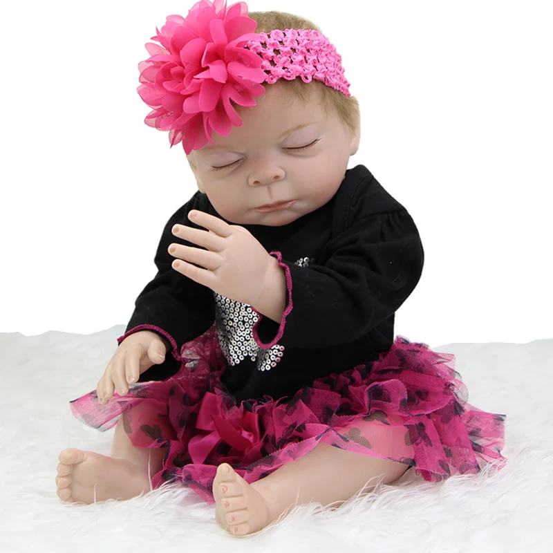 

Full Silicone Vinyl Body 20 Inch Reborn Baby Dolls Lifelike Sleeping Newborn Babies Girl With Dress Kids Birthday Xmas Gift