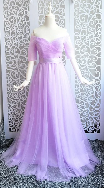 Длинные фиолетовые красные серые недорогие вечерние платья Платье-трапеция с открытыми плечами и полурукавом Вечернее платье под заказ - Цвет: light purple