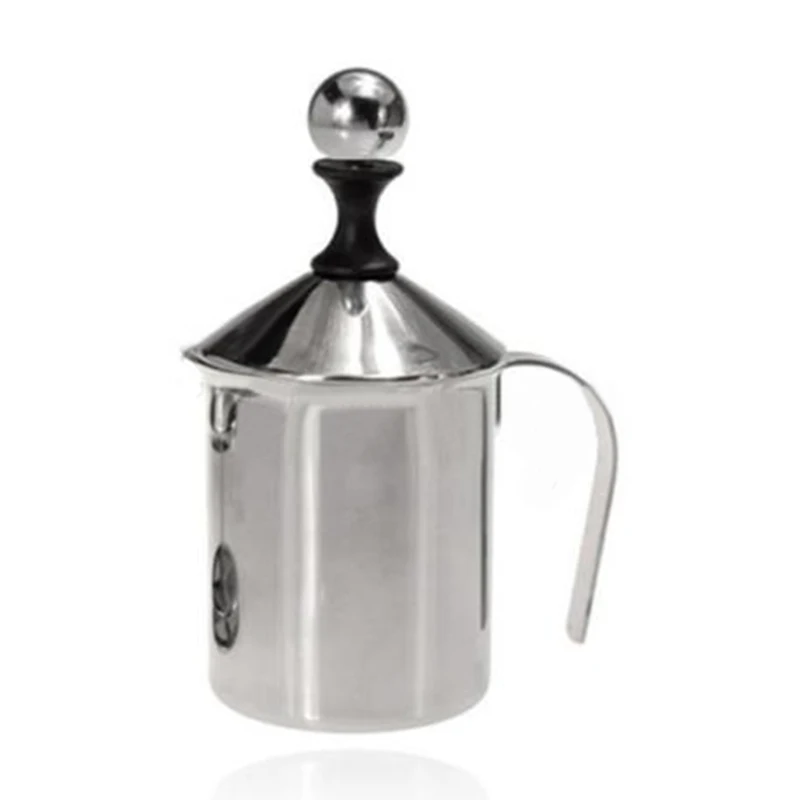 

400ml Stainless Steel Milk Frother Double Mesh Milk Frothers Mugs Cappuccino Creamer Foam Coffee Pull Flower Cup Silver