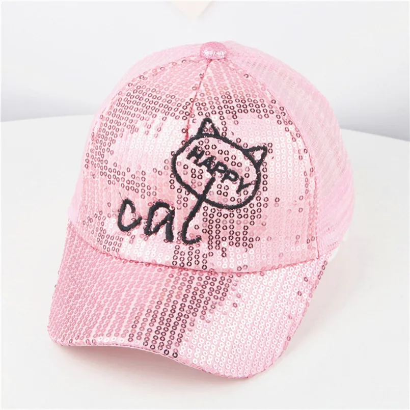 New fashion design Cute Kids Baby Children Cartoon Cat Student Paillette Hat Baseball Cap Sunhat (13)