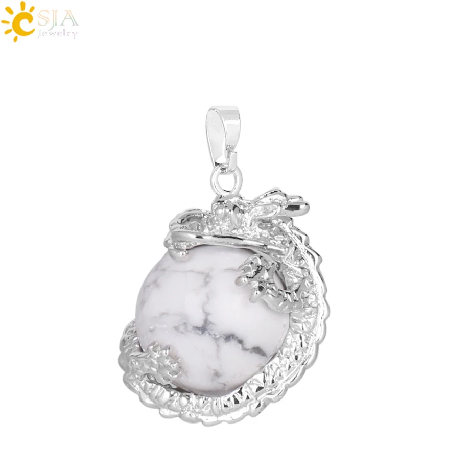 CSJA Китай Дракон обернутый ювелирные изделия унисекс коллекция шарик из натурального камня бисера кулон для DIY ручной работы ожерелья розовый кристалл E852 - Окраска металла: White Turquoise