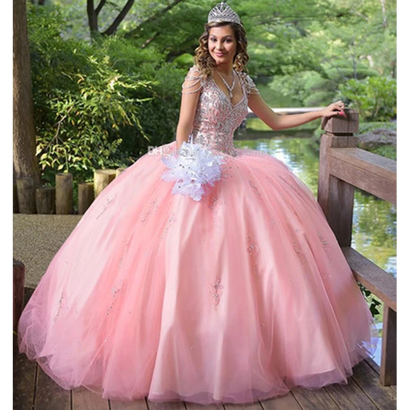 

Princess Ball Gown Quinceanera Dresses 2019 Sweet 16 Dresses Blush Beaded Crystals Debutante Gown Plus Size vestidos de 15 anos