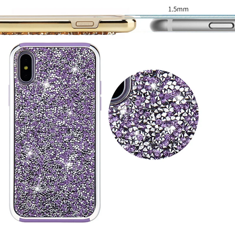 Роскошные Чехлы со стразами премиум класса 2в1, 100 шт. для iPhone XS Max XR X 8 7 6 6 S Plus с гальваническим покрытием, блестящая задняя крышка со стразами