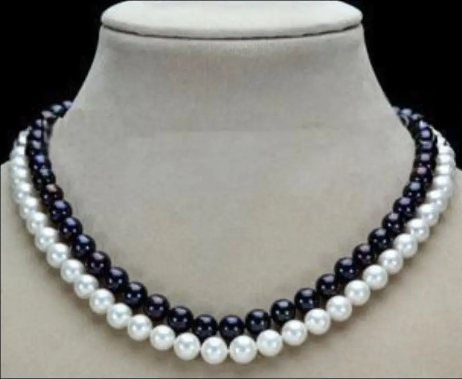 

Charming 2 Row 7-8mm Black & White 2014 new free shipping to Freshwater Pearl Necklace 17-18"BV347