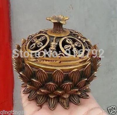

Chinese Collection Ancient Bronze Lotus Statues precious Lucky Incense Burner