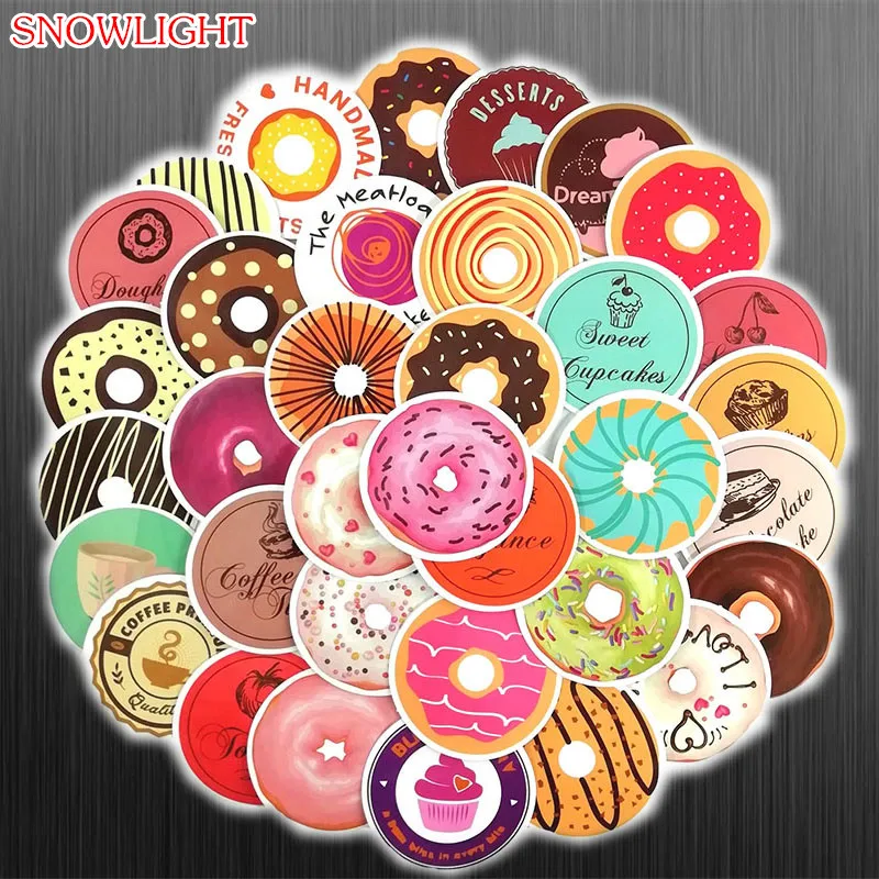 35 Pcs Cute Cartoon Doughnut  Stickers For Moto Car Suitcase Cool Laptop Cartoon Anime Skateboard Waterproof Sticker