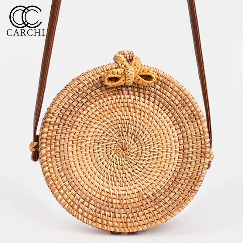 CARCHI 2019 New Fashion Round Straw Bag Handbags Women Summer Rattan Bag Handmade Woven Beach ...