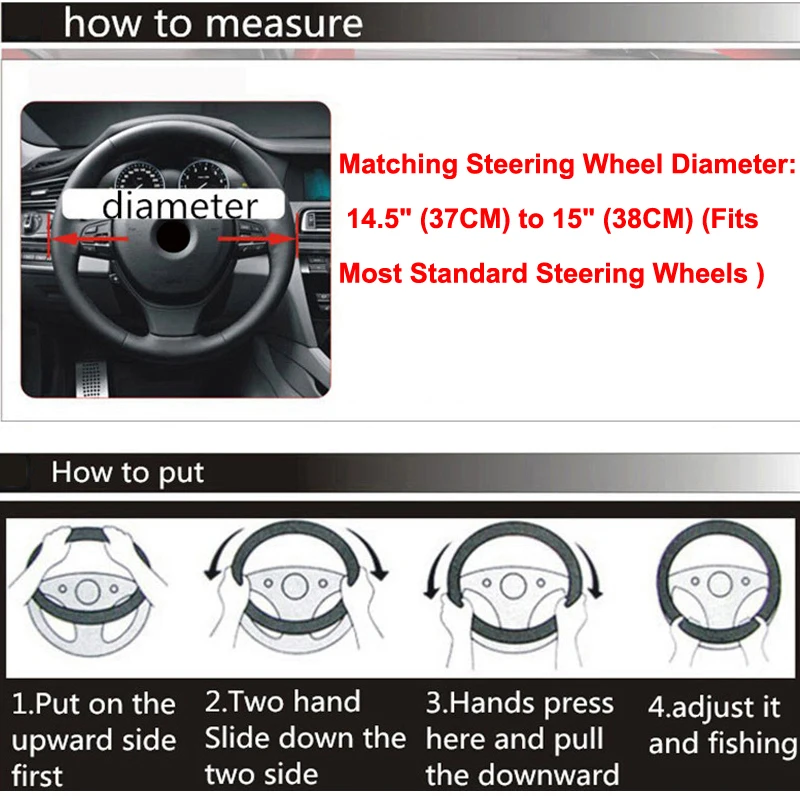 HuiER чехол рулевого колеса автомобиля удобный Противоскользящий Универсальный подходит для 37-38 см/14,5-1" Автомобильный Стайлинг Авто Крышка Рулевого Колеса