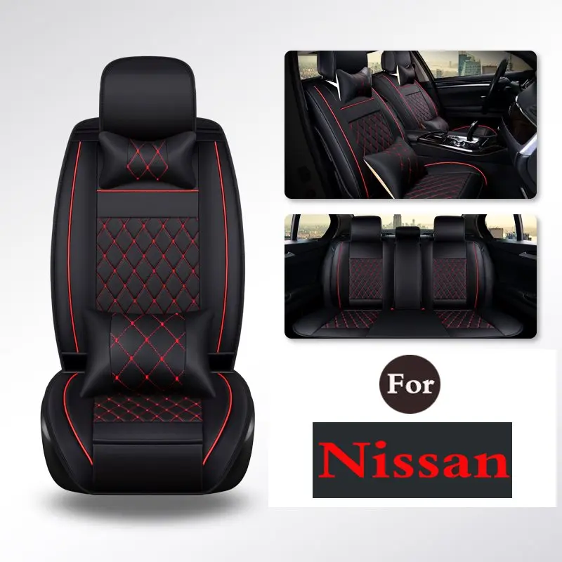 Black FULL SET Car Waterproof Leather Seat Covers Protector Auto Cushions For Nissan Qashqai X-Trail Paladin Bluebird D22