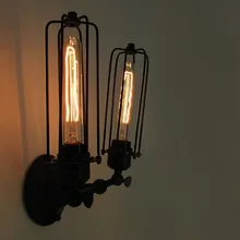 Высокое качество AC 110-220 В Винтаж 2 головки Лофт Утюг Клетки настенный светильник Ретро Эдисон страна Стиль E27 накаливания лампа