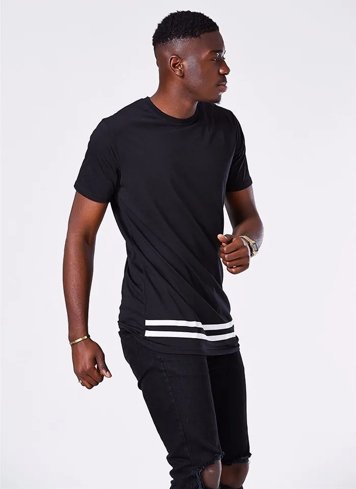 Moomphya Fashion streetwear Men short sleeve t shirt Stylish Longline hipster t shirt men patchwork stripe t shirt