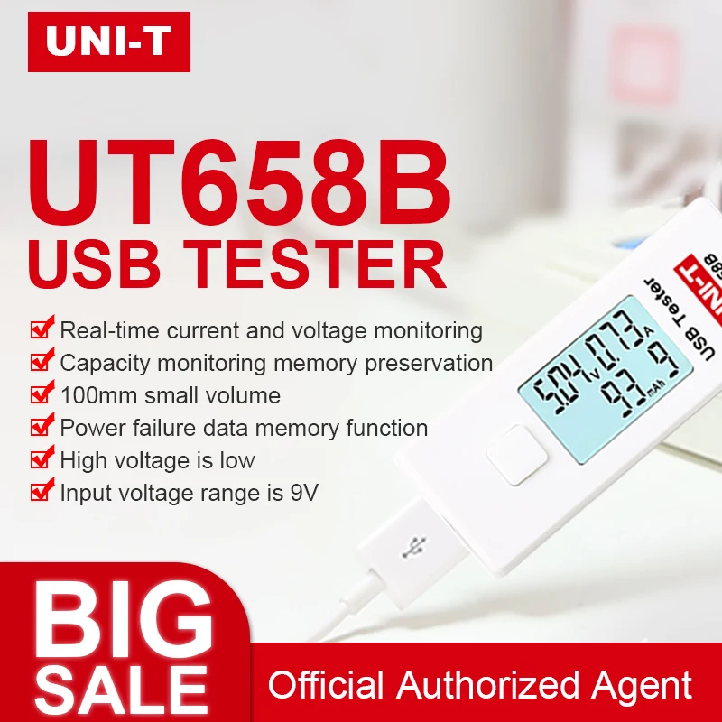 

USB Tester UNI-T UT658B dc digital voltmeter UT658 voltage current meter ammeter detector power bank charger indicator