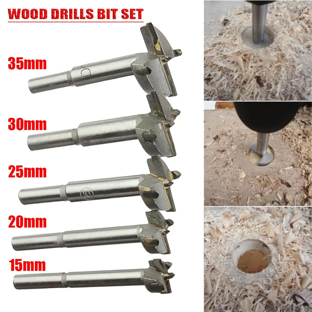 5pcs/Set Hand Tools YG8 Forstner Auger Drill Bit Woodworking Hole Saw Wooden Wood Cutter Dia 15 20 25 30 35mm Silver 5pcs/Set Hand Tools YG8 Forstner Auger Drill Bit Woodworking Hole Saw Wooden Wood Cutter Dia 15 20 25 30 35mm Silver