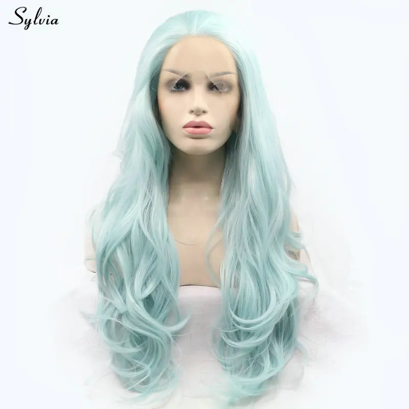 

Sylvia Blue Green Wig Long Hair Body Wave Synthetic Lace Front Wigs New Party Style Summer Cool Color Heat Resistant Cosplay Wig