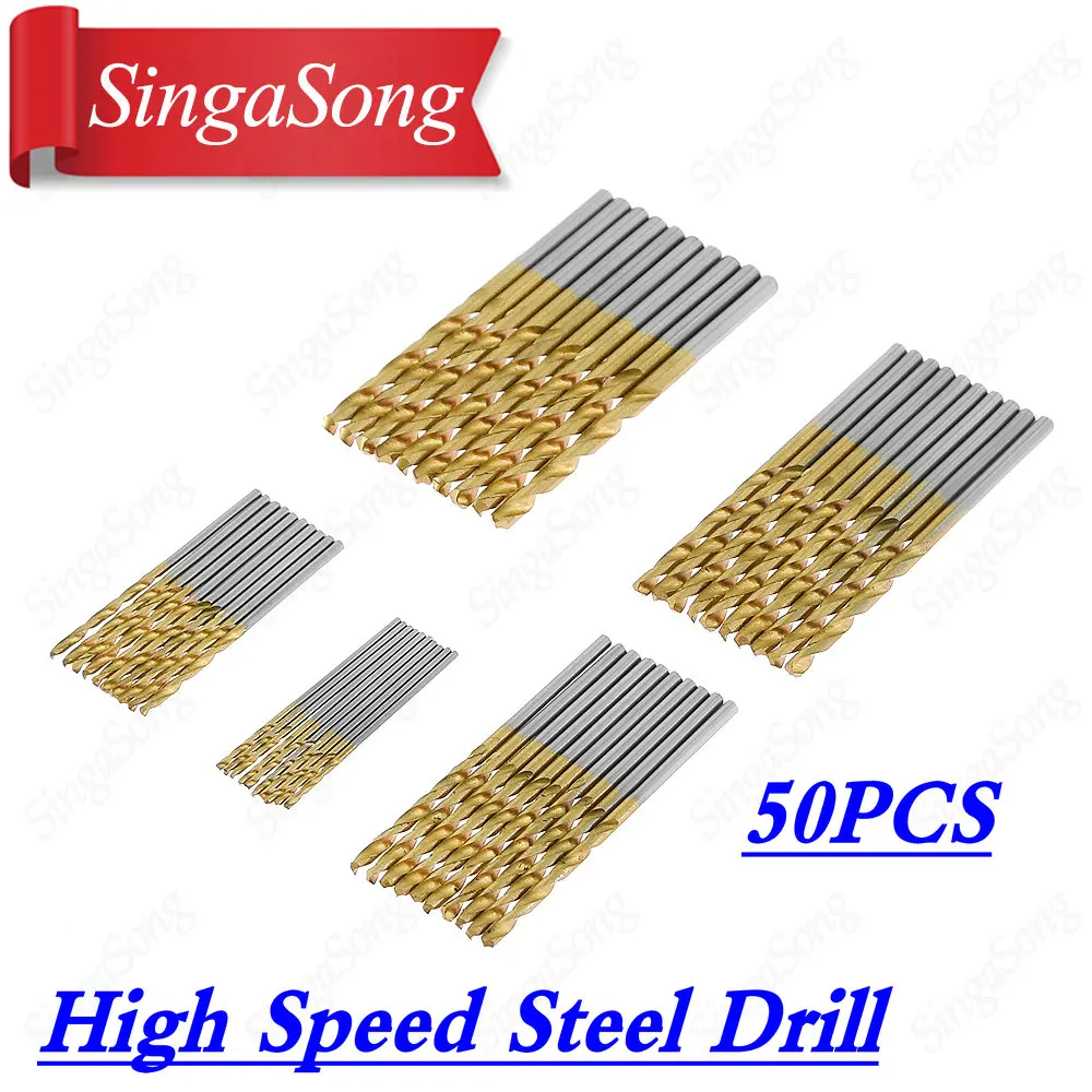 

50Pcs Titanium Coated Drill Bits HSS High Speed Steel Drill Bits Set Tool High Quality Power Tools 1/1.5/2/2.5/3mm Flange