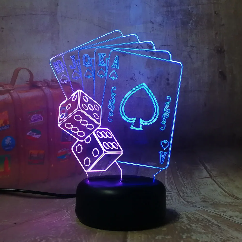 Новинка игральная карта в покер 3D LED RGB 7 смешанных цветов ночной Светильник для