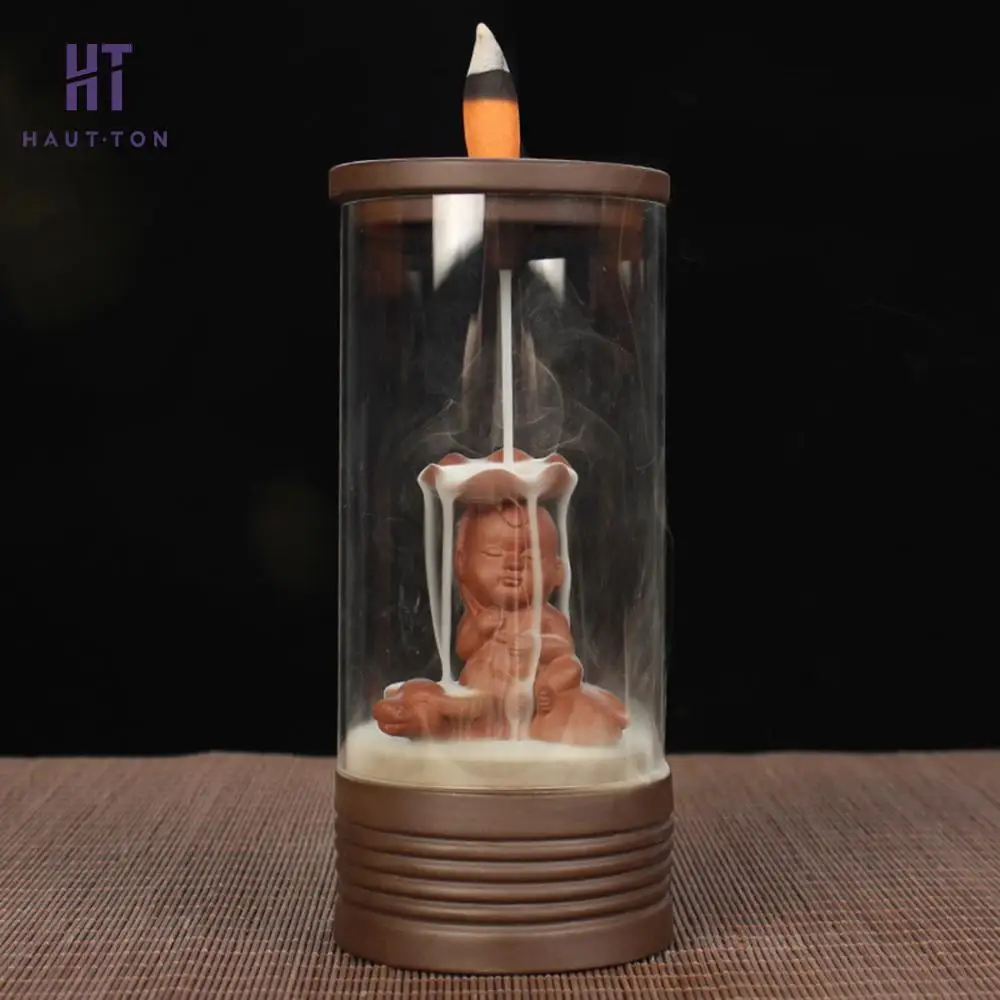 

Ceramic Incense Burner Tower Incense Holder Smoke Backflow Aromatherapy Censer Transparent Cover for Office Home Decor