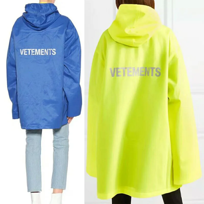 

2018 Newest TOP hip hop kanye west Vetements One Size windbreaker Zipper waterproof raincoat jacket men women coat Blue green