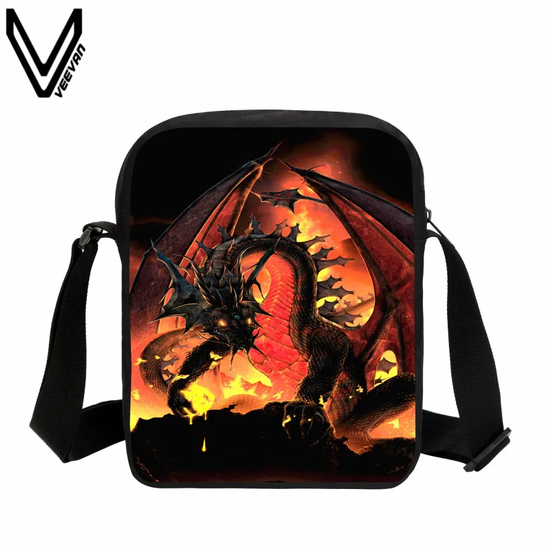 VEEVANV Men's Messenger Bag Fire Dragon Printing Handbag Children Small