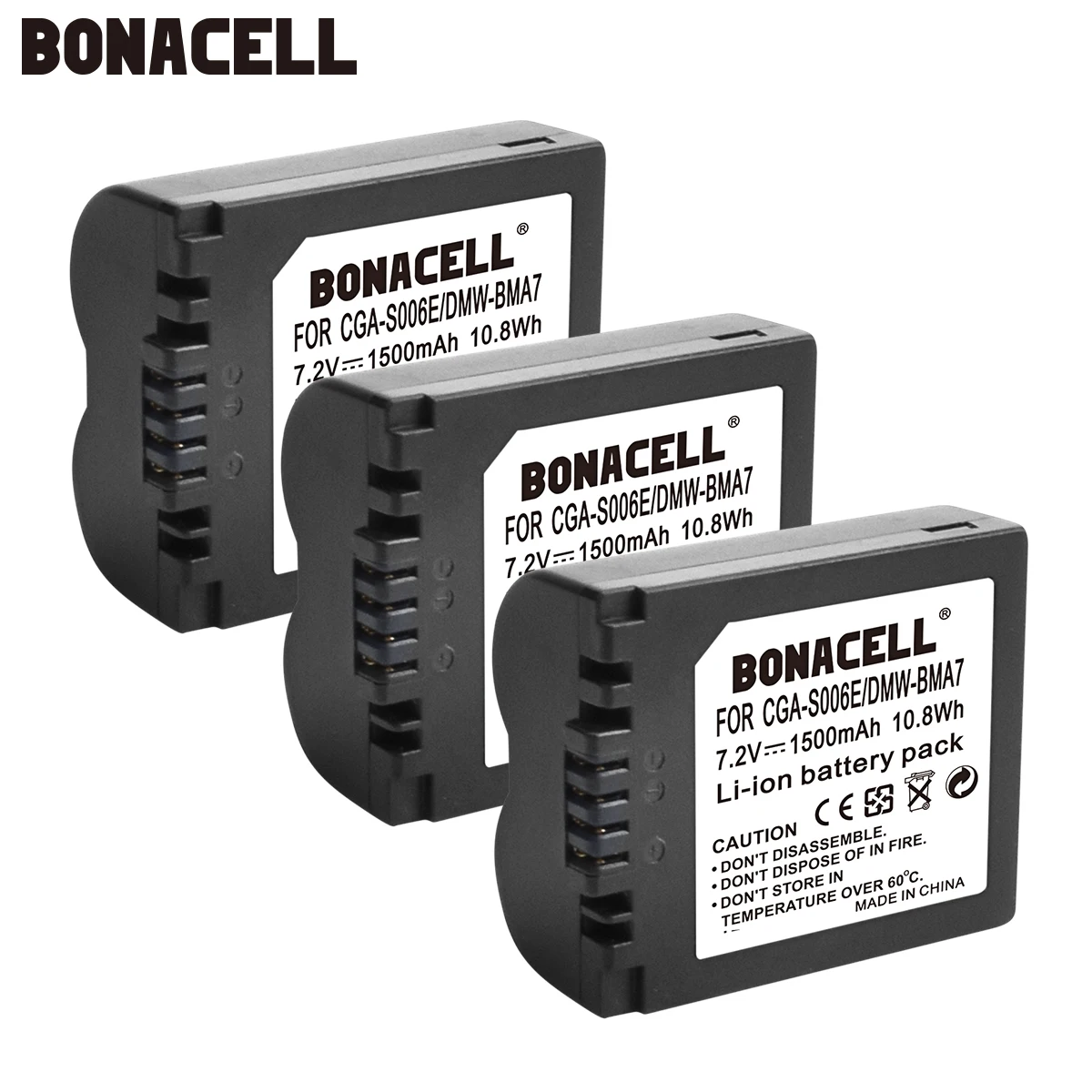 Bonacell 1500 мА/ч, CGA-S006 CGR CGA S006E S006A S006 DMW-BMA7 Камера Батарея/USB кабель для Panasonic Lumix DMC FZ7 FZ8 FZ18 FZ28 FZ50 FZ30 L50 - Цвет: 3 Pack Battery