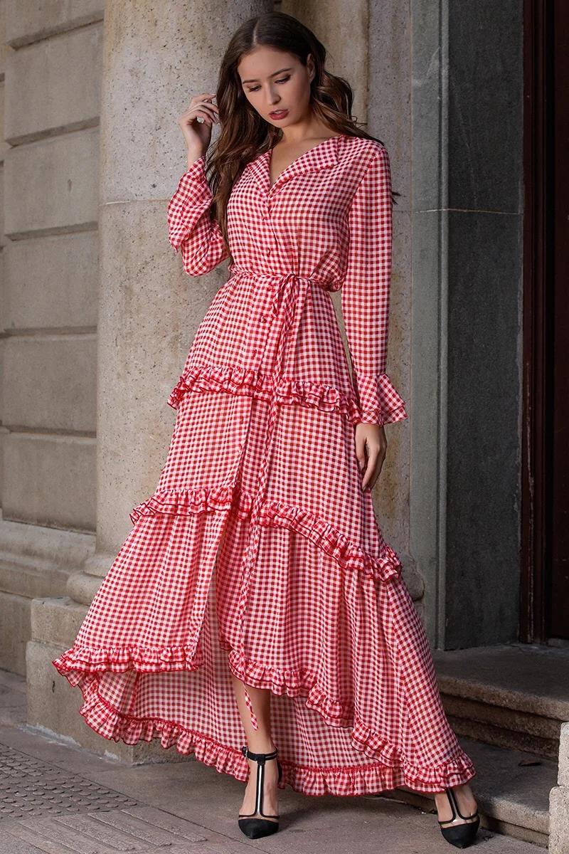 red gingham maxi dress