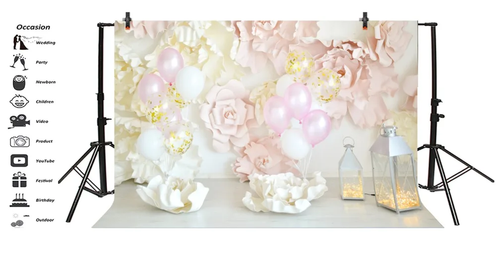 Laeacco Blooming Flowers Balloons Lamp Baby Newborn Photography Background Customized Photographic Backdrop For Photo Studio