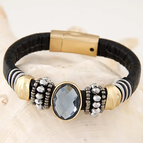 

LEMOER Oval Gem Leather Bracelet With Magnetic Clasp Fashion Bracelets&Bangles for Women Men Wristband Jewelry Pulseras mujer