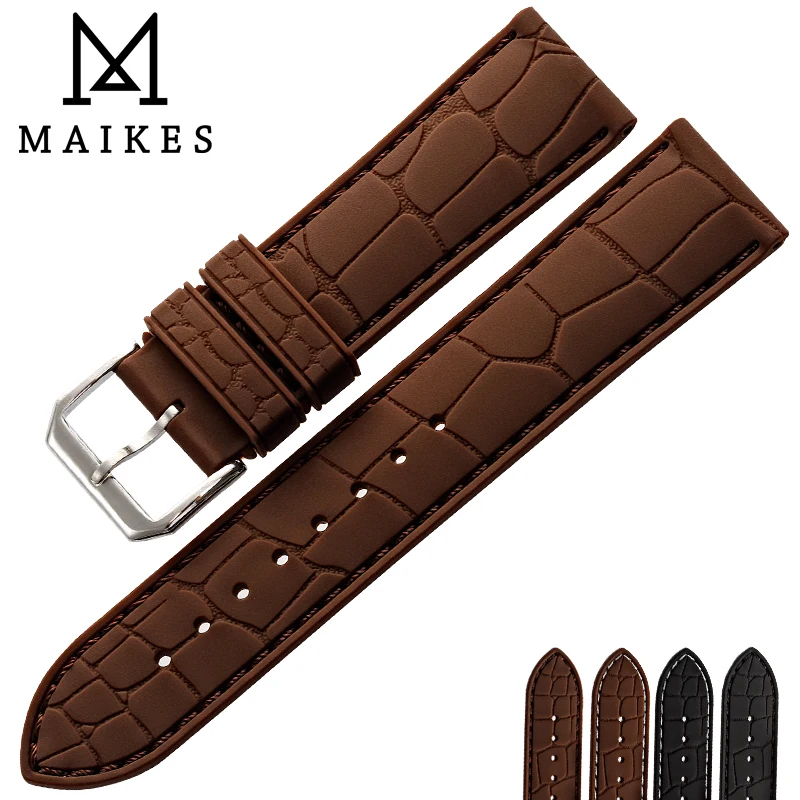 Мягкий силиконовый ремешок для часов MAIKES 20 мм 22 аксессуары резиновый с черной