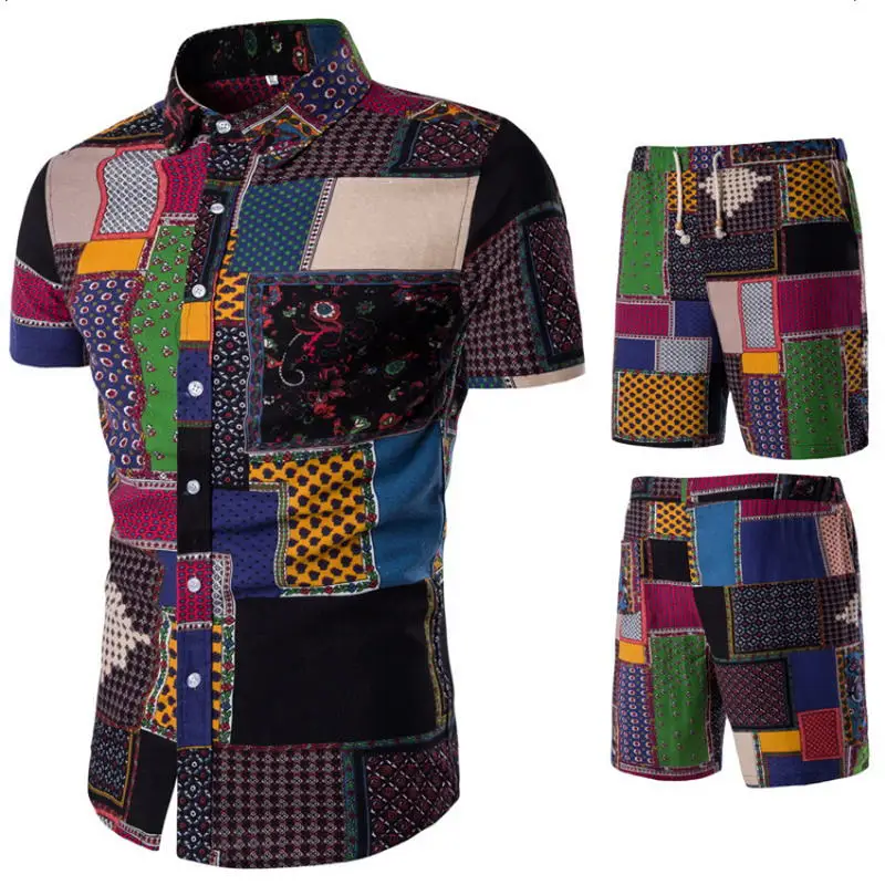 

Brand Summer Tracksuit Men Shirts And Shorts Sets 2018 New Fashion Print Short Sleeve T shirt Beach Shorts Two Piece Sweat Suit