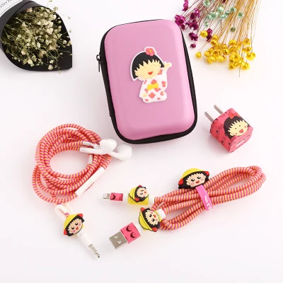 Милый мультфильм USB кабель наушники протектор набор с наушниками коробка кабель Стикеры для намотки Спиральный шнур протектор для iPhone 5 6 7 8 - Цвет: style 3