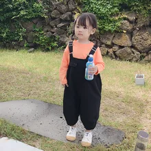 Г. Новые осенние детские однотонные повседневные штаны на подтяжках Хлопковые Штаны-шаровары для маленьких мальчиков и девочек