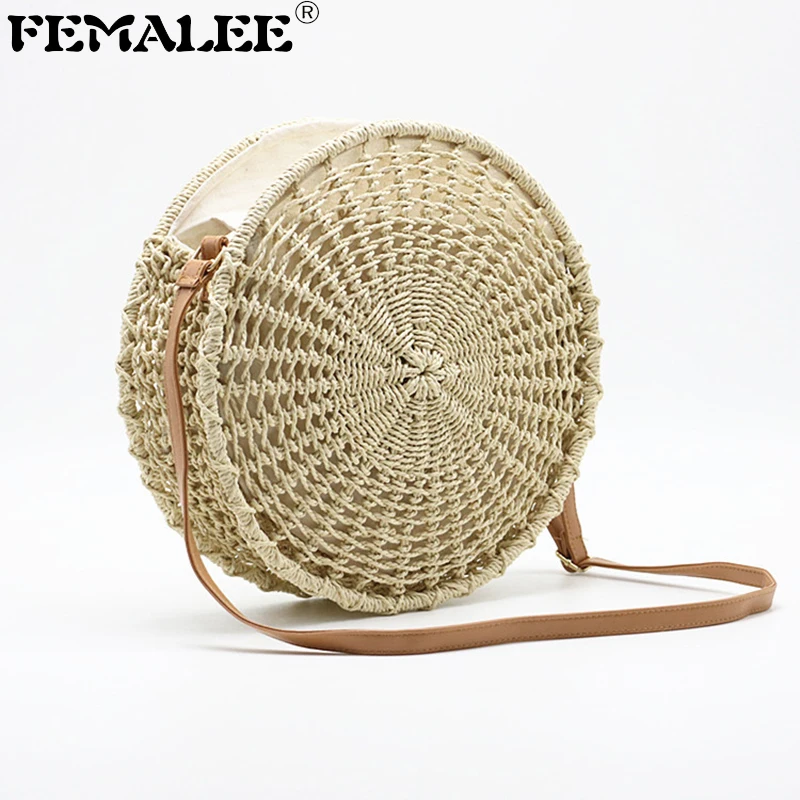 

FEMALEE 2019 New Summer Beach Bags Round Straw Weave Hollow Bag Circle Vintage Crossbody Handmade Women Bali Shoulder Bags