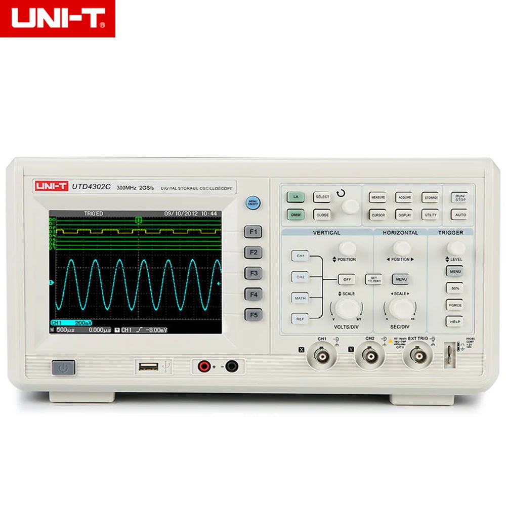 

UNI-T UTD4302C 300MHz 2GSa/s 2 Channels Bench Digital Oscilloscope Analyzer Multimeter 3in1 USB AC 110-220V