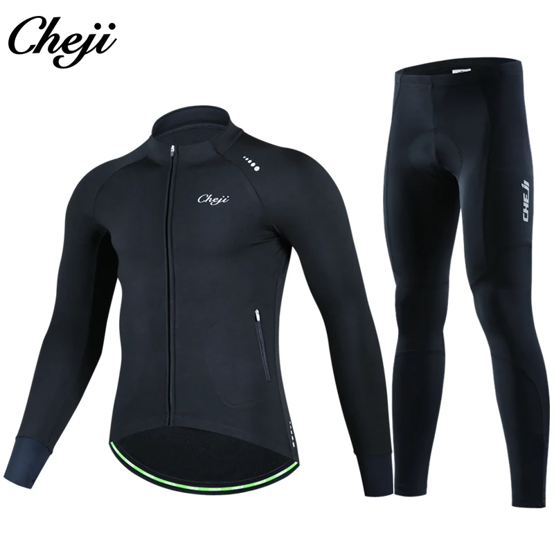 Cena CHEJI męskie zimowe zestawy rowerowe MTB Road Bike długie rękawy polarowa kurtka rowerowa czarny niebieski rower długie spodnie zestaw rowerowy