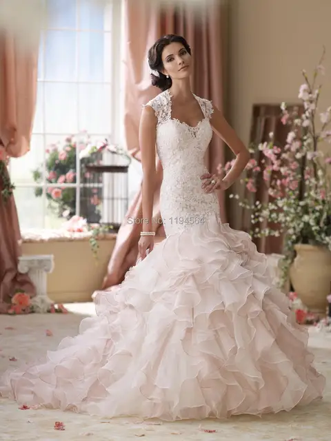 elegante del organza volantes sirena vestidos boda escarpado corsé