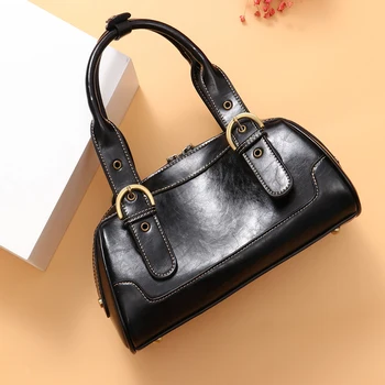 

Bag women's 2019 New Women Bags Genuine Leather Ladies Vintage Boston Handbags Big Shoulder Bags Messenger Bag