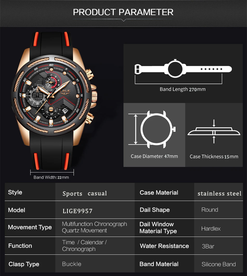 LIGE New Mens Watches Top Luxury Brand Men Unique Sports Watch Men's Quartz Date Clock Waterproof Wrist Watch Relogio Masculino