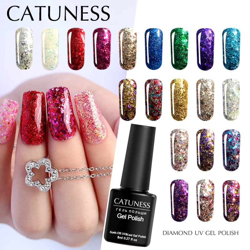 CATUNESS Lucky 3D Sparkle Diamond Orange Yellow Series Flash Gel UV Paint Soak Polish Glitter Long-term Effect Nail | Красота и