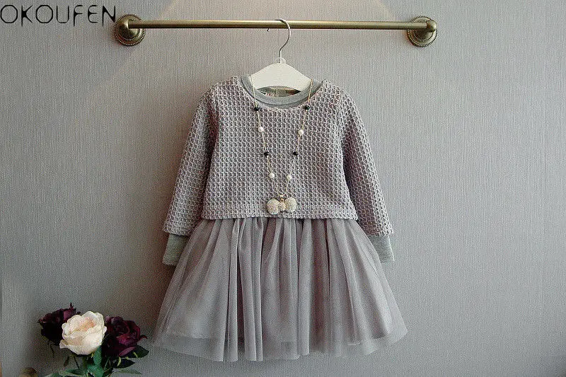 

2pcs Toddler Infant Baby Girls Dress Outfit Knit Tops + Dress Kids Clothes Set
