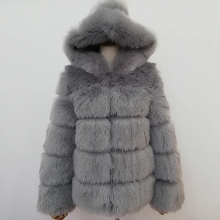 Lisa Colly Women Winter Jacket Coat Hooded Overcoat Fox Fur Coat Long sleeves Faux Fur Coat Women's Thick Furs coat Outwear