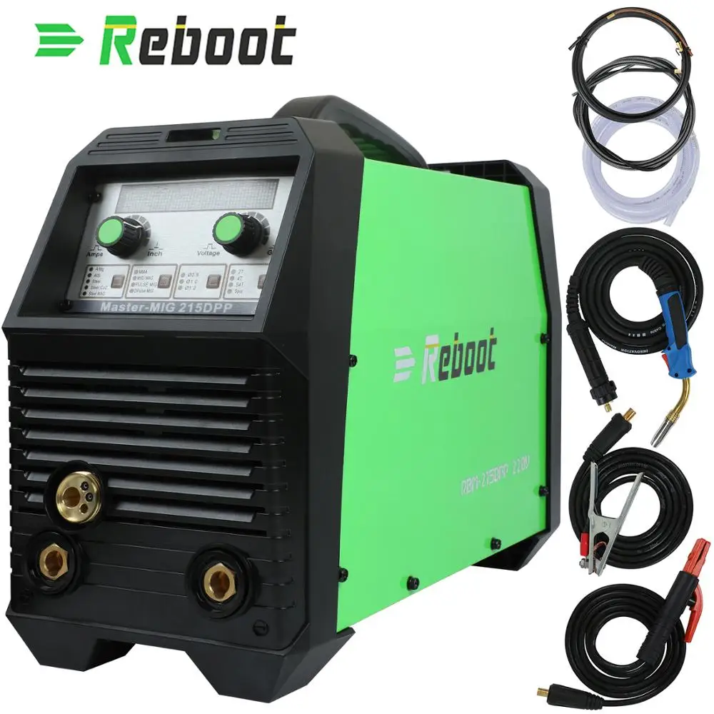

Reboot Mig Welder Pulse 220V Double Pulse/MIG/Stick/TIG 4 in 1 Multifunction Pulse MIG Welding Machine Aluminum Steel MIG Welder